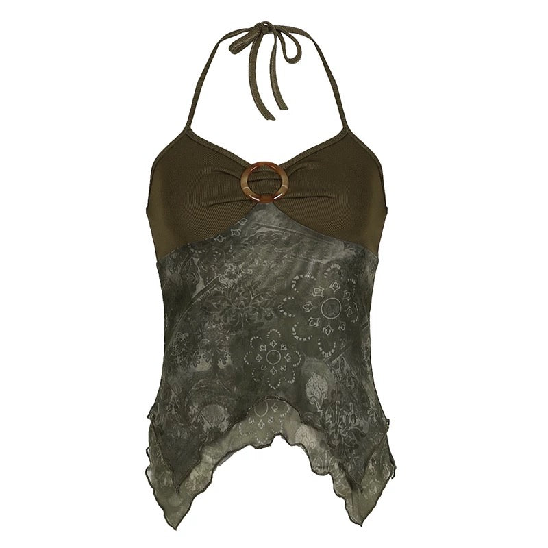 Cottagecore Vintage Halter Top Green