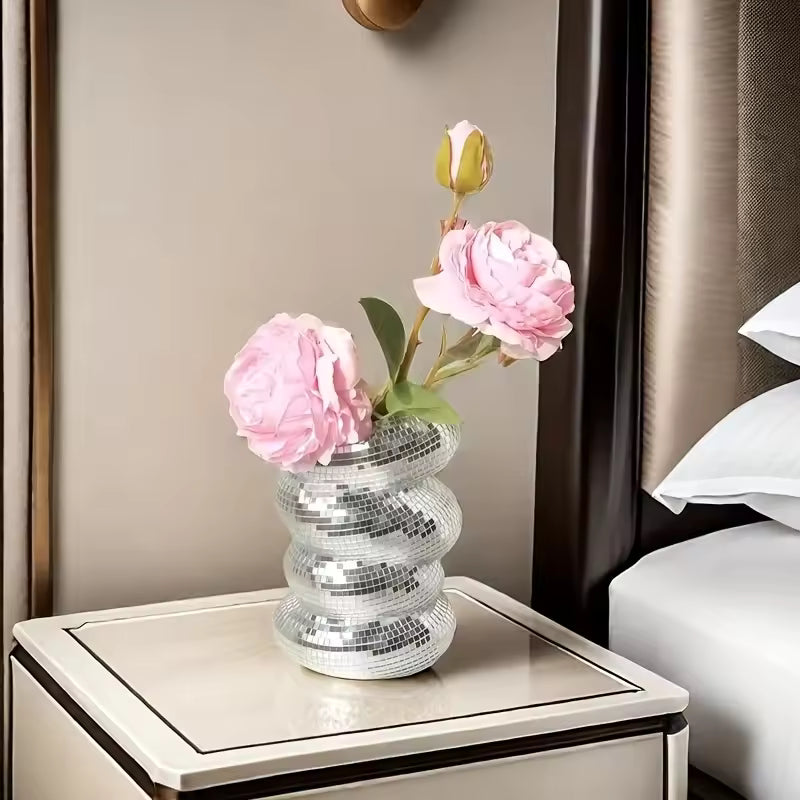 Mirror Disco Ball Spiral Vase