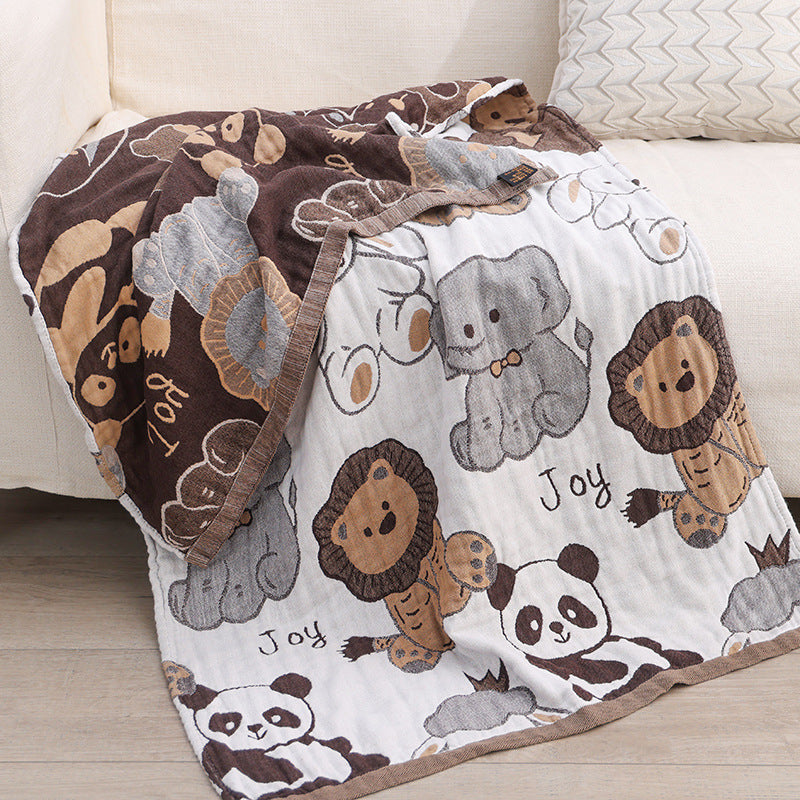 Joyful Animal Reversible Cotton Gauze Kids Blanket – 80×160 cm