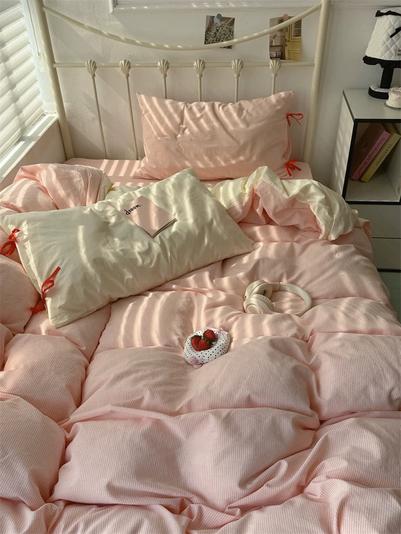 Blush Pink Striped Duvet Cover Set