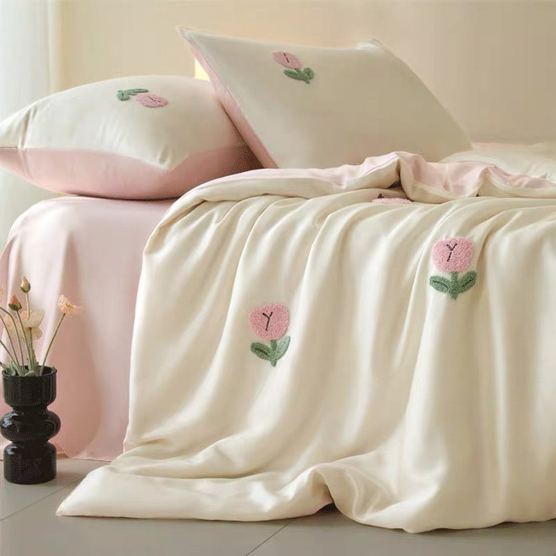 Embroidered Cherry Duvet Cover Set