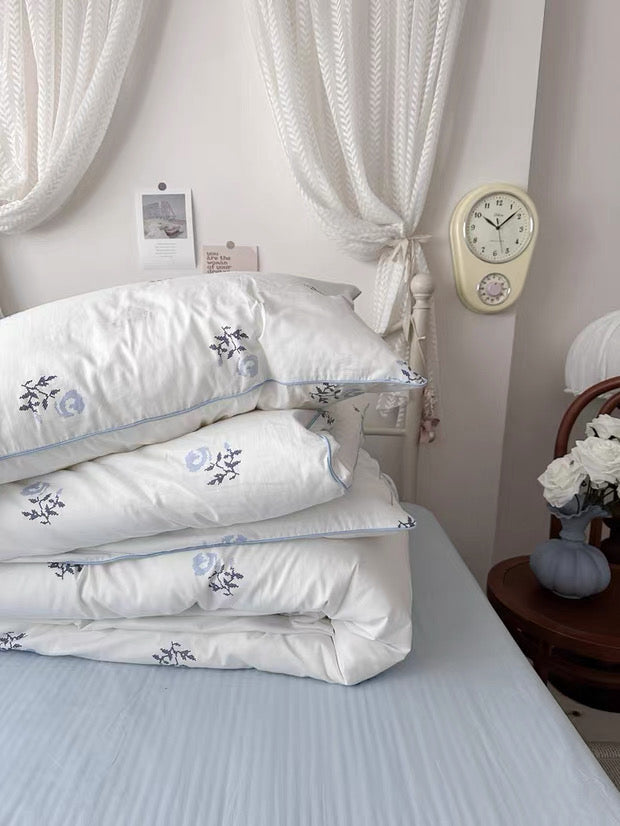 White Floral Cotton Duvet Cover Set