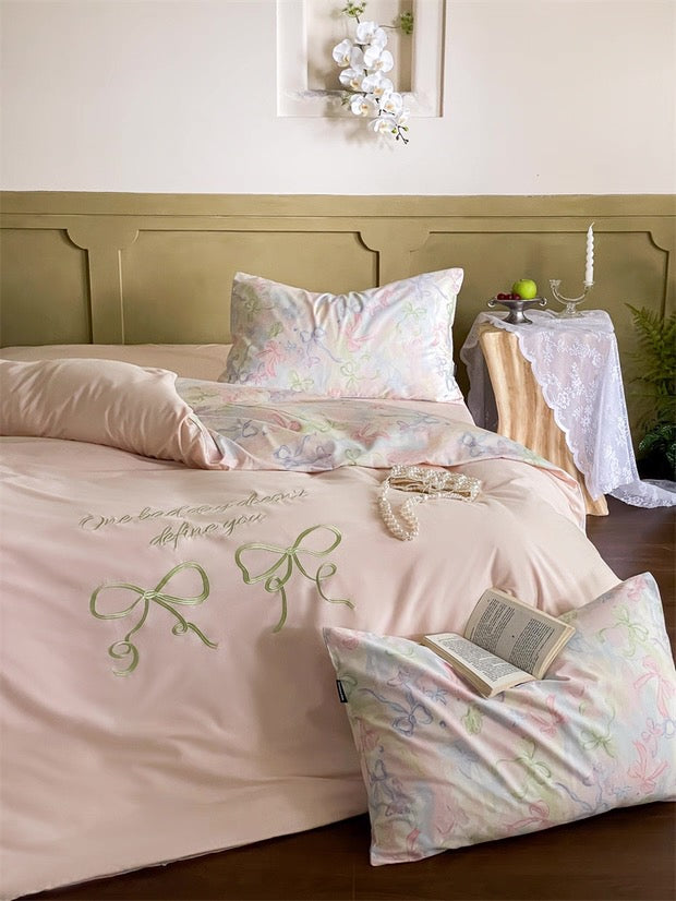 Pink Coquette Embroidered Duvet Cover Set