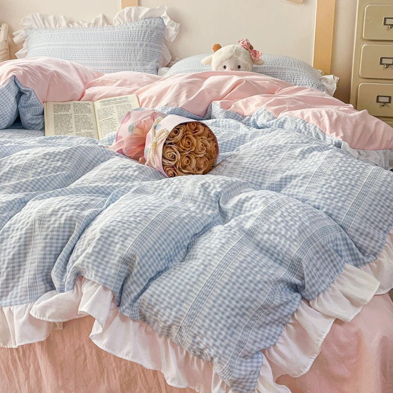 Pink & Blue Ruffle Princess Bedding Set