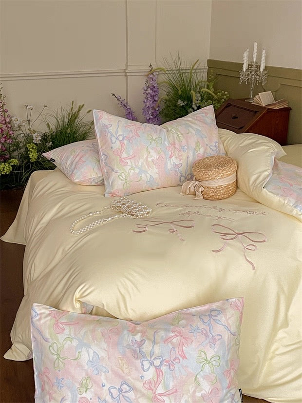 Yellow Coquette Embroidered Duvet Cover Set