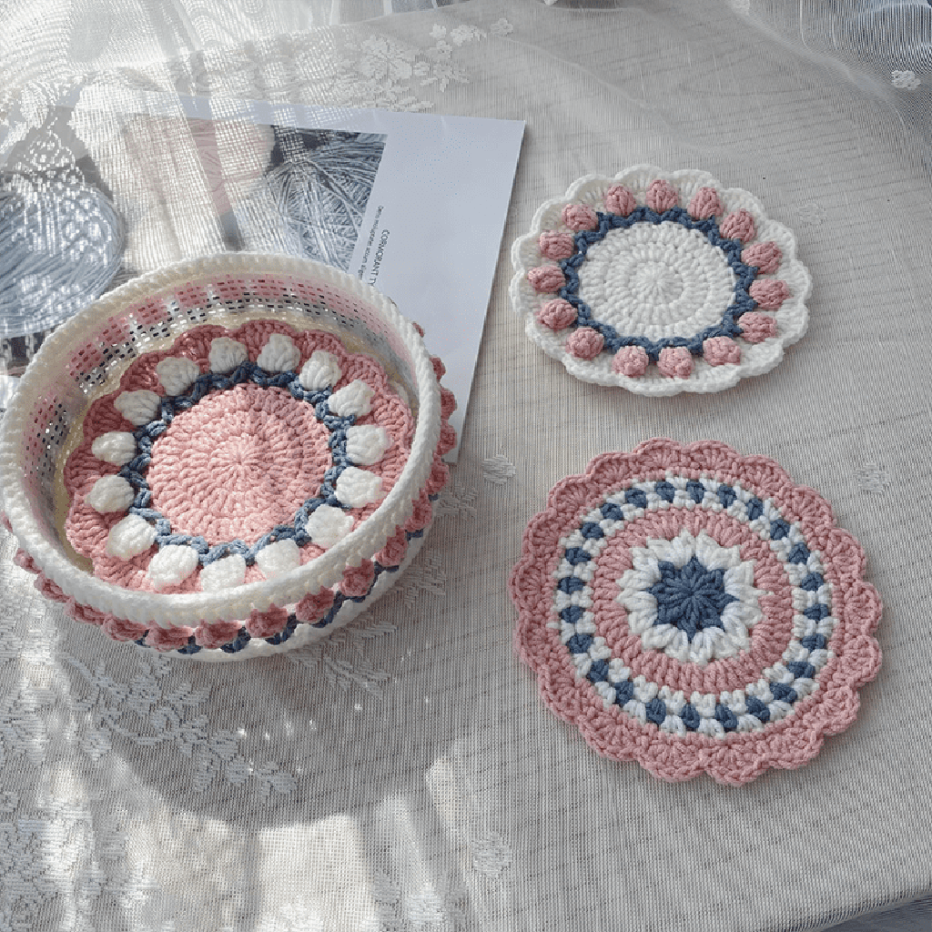 Rose Collection - Handmade Crochet Storage Basket -  Pink