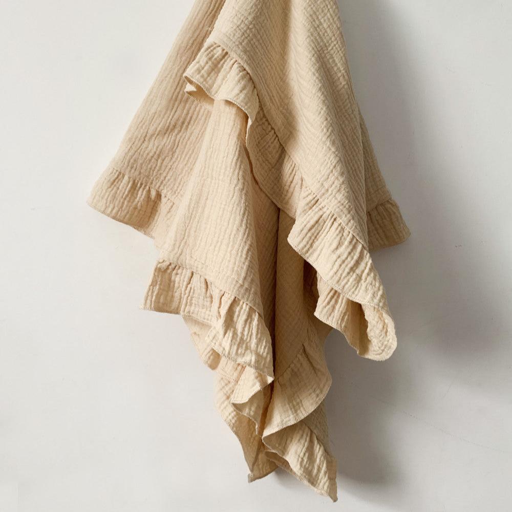 Muslin Swaddle Blanket with Ruffle 35"x35" Khaki