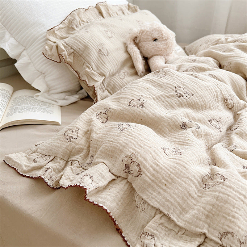 Cotton Muslin Duvet Cover Set – Ruffled Bunny Print