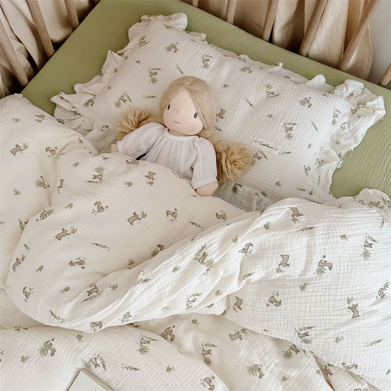 Bunny Ruffle Toddler Bedding Set – Cotton Muslin