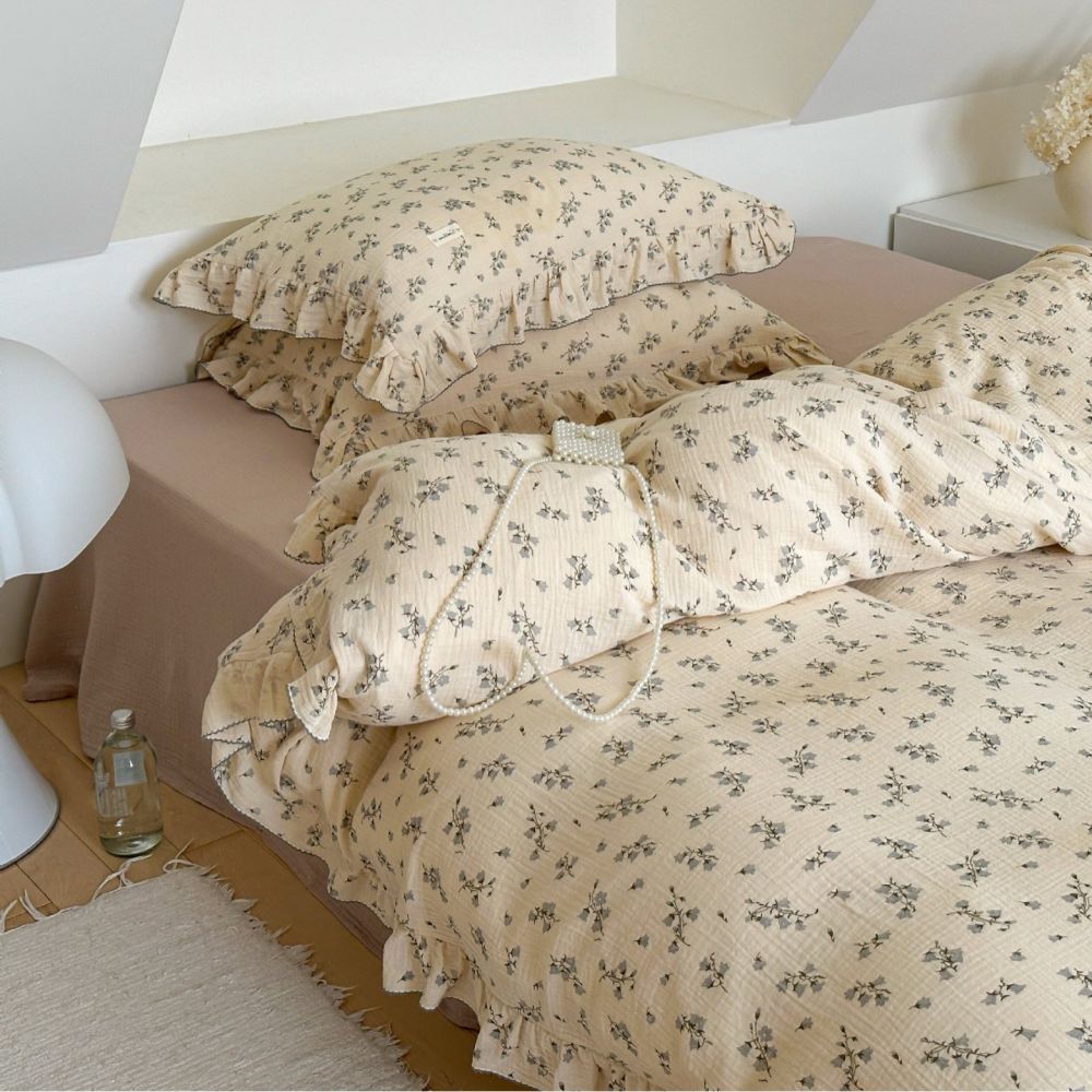 Hyacinth Floral Duvet Cover Set – Ruffled Cotton Gauze