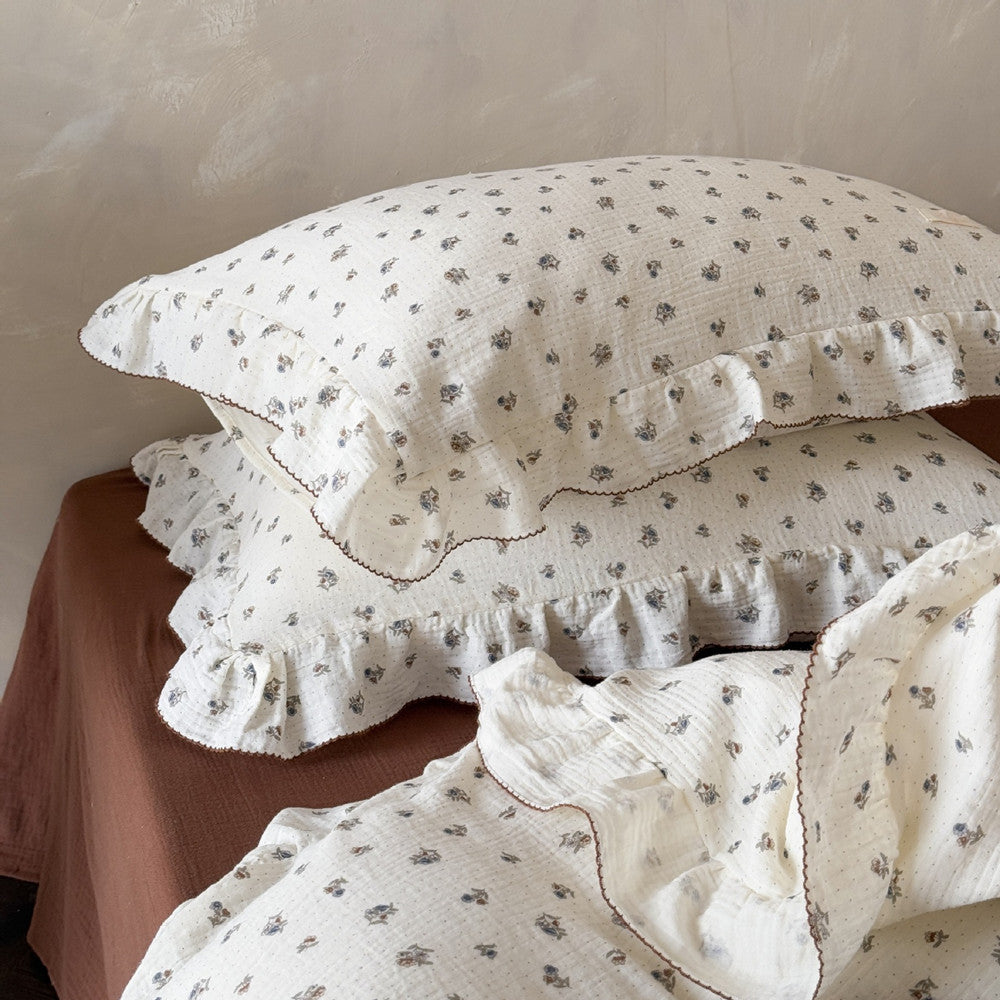 Vintage Floral Duvet Cover Set – Ruffled Cotton Gauze