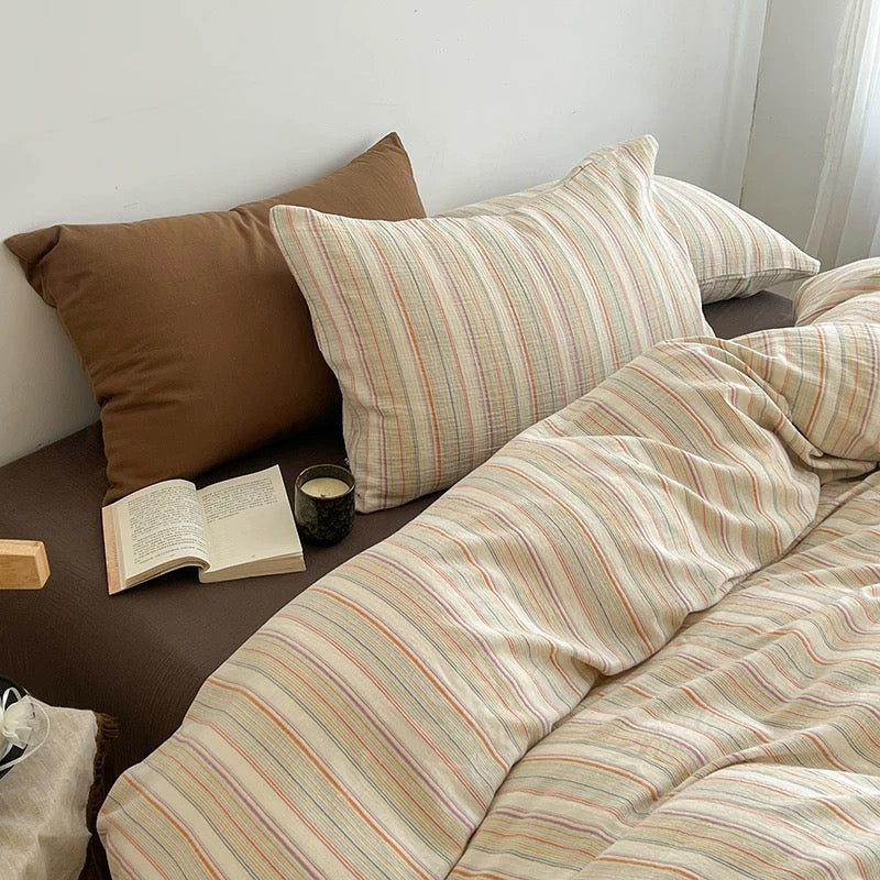 Multicolor Striped Duvet Cover Set