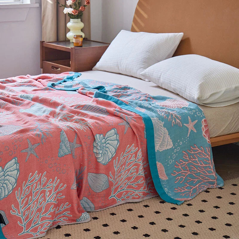 Double-Sided Throw Blanket - Starfish & Bubbles