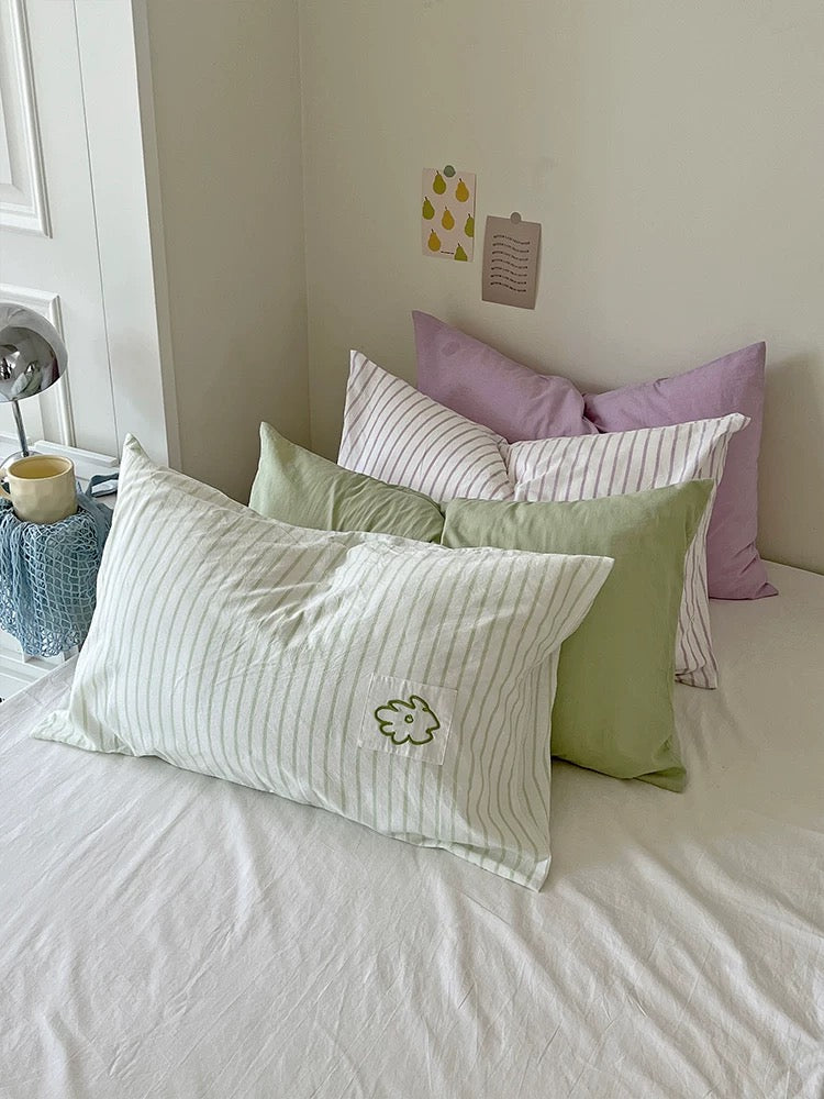 Pastel Striped Embroidered Pillowcase