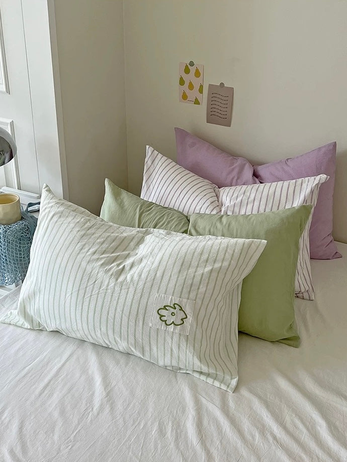 Pastel Striped Embroidered Pillowcase
