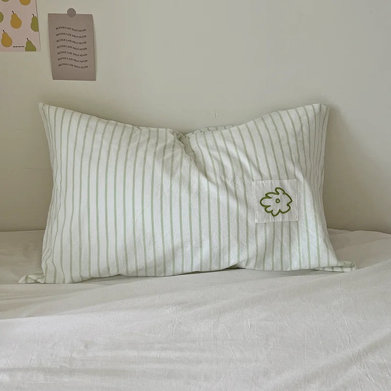 Pastel Striped Embroidered Pillowcase