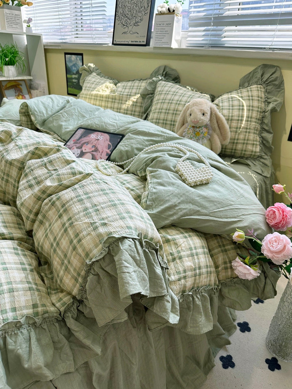 Coquette Red Plaid Ruffle Bedding Set