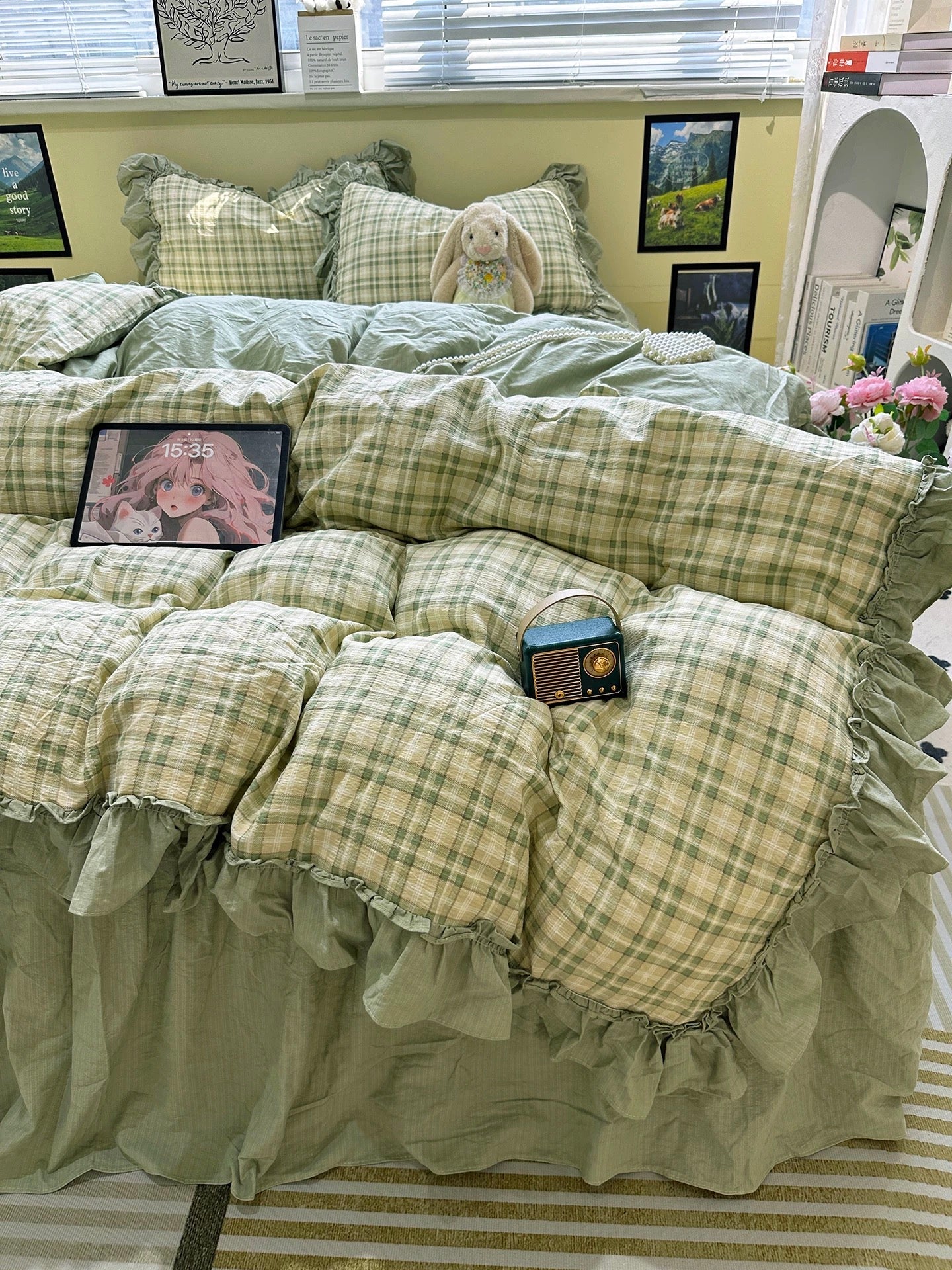 Coquette Red Plaid Ruffle Bedding Set