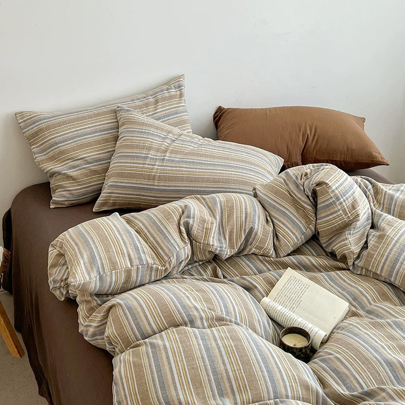 Butter Yellow Striped Duvet Cover Set