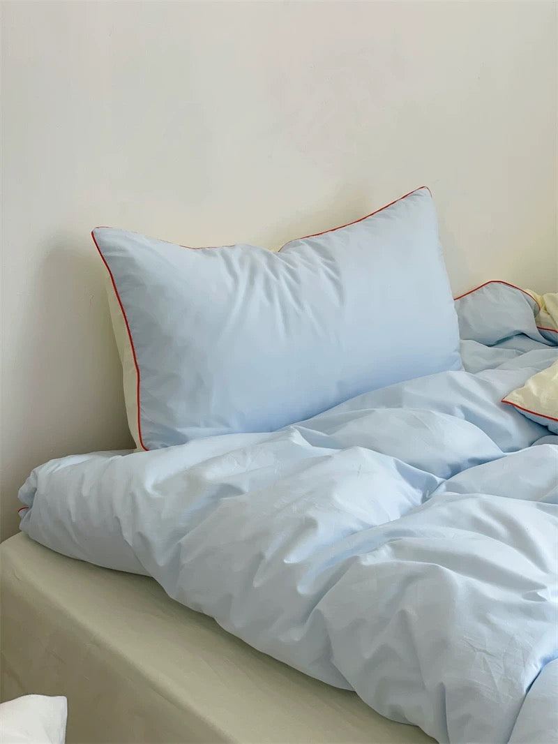 Blue & Cream Color Block Bedding Set