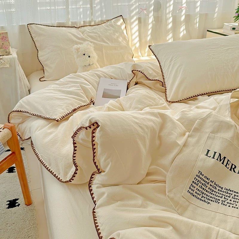 Cool Blue Stitched Edge Bedding Set
