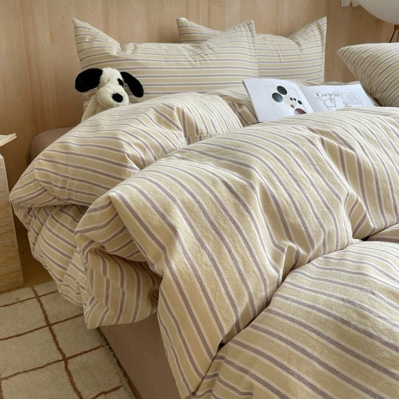 Parisian Style Beige Striped Duvet Cover Set