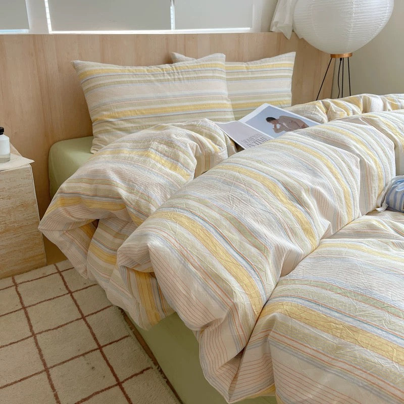 Pastel Yellow Striped Duvet Cover Set