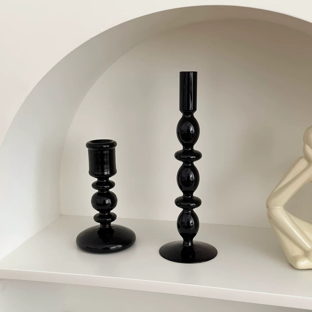 Decorative Black Glass Candle Holder
