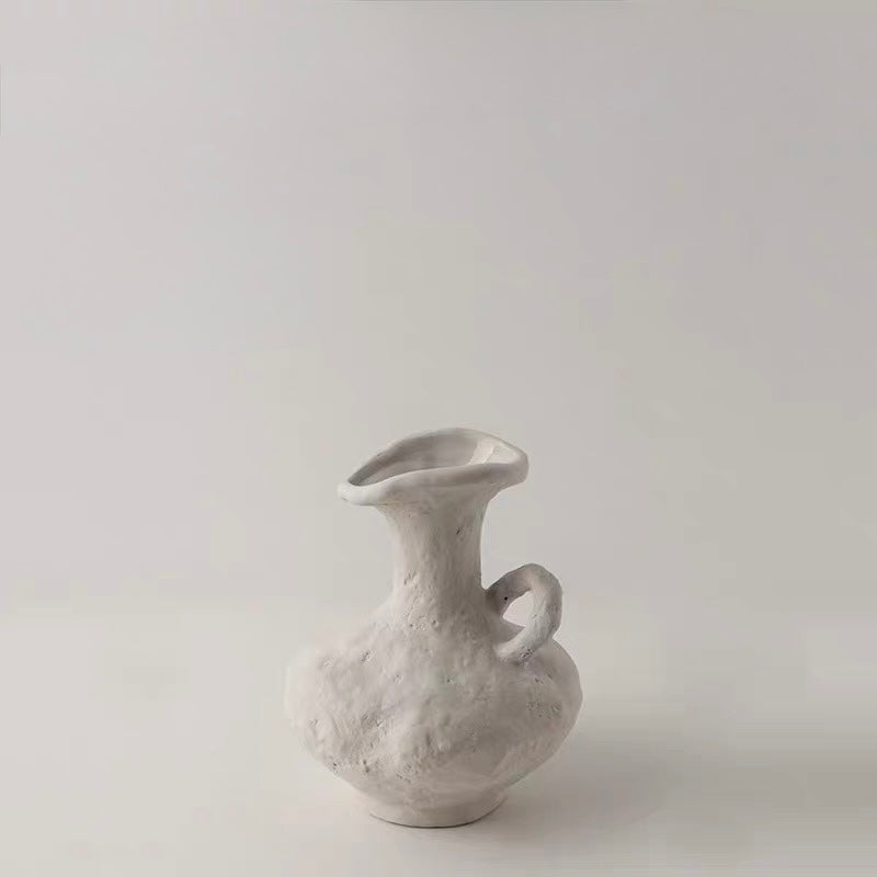 Japandi Minimalist Ceramic White Vase Single-Handle Chubby Vase