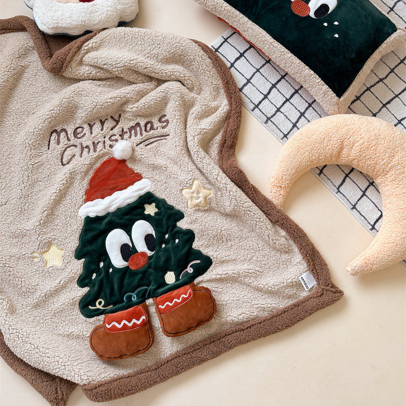 Christmas Tree Sherpa Throw Blanket – Reversible Plush 100 x 140cm Coffee