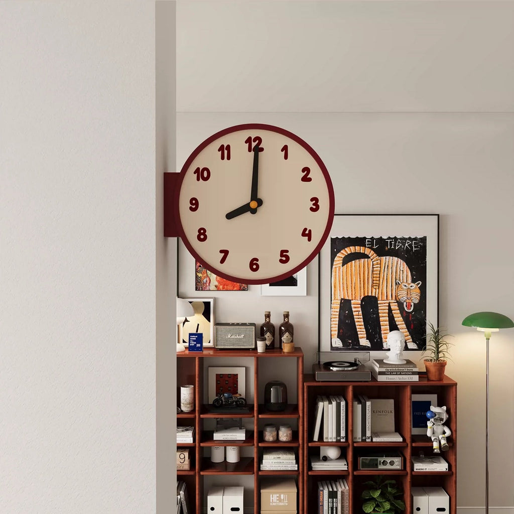 Burgundy Double Sided Corner Wall Clock