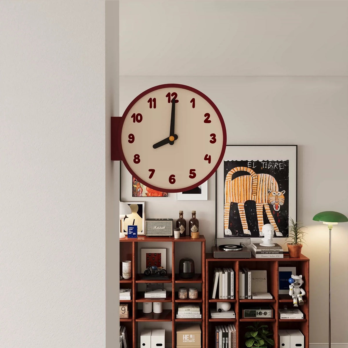 Burgundy Double Sided Corner Wall Clock