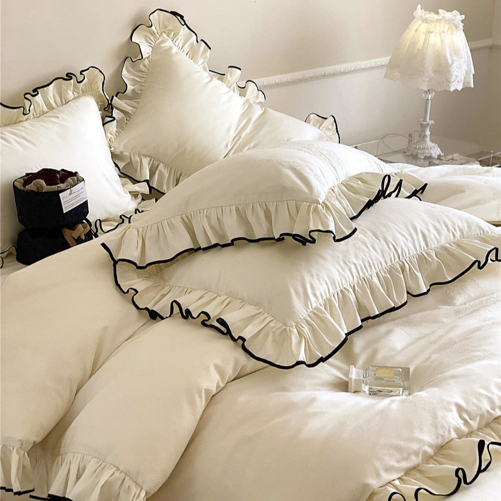 Satin Ruffle Bedding Set – 100s Cotton with Black Trim