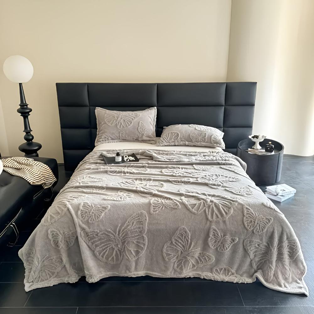 Butterfly Jacquard Flannel Blanket Platinum