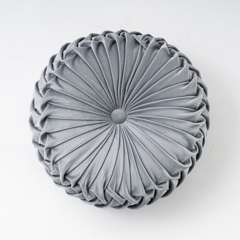 Colorful Round Pleated Velvet Cushion Grey