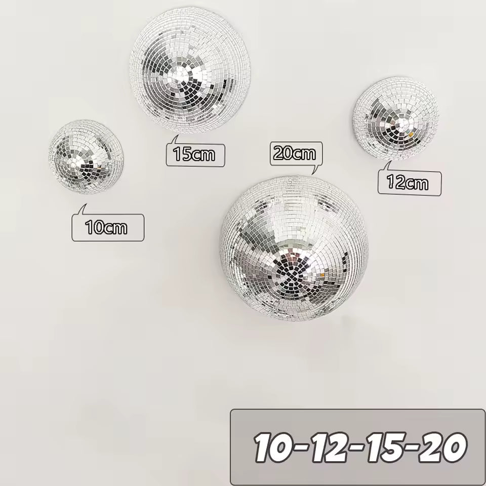 Silver Mirror Disco Ball Wall Decor Set 3 — Full Reflect Bundle (10-12-15-20)