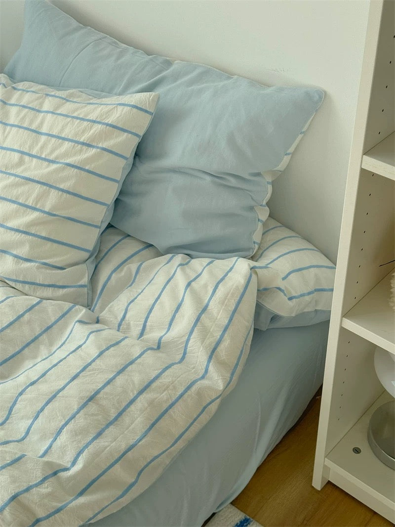 Clean Girl Aesthetic Blue Striped Bedding Set