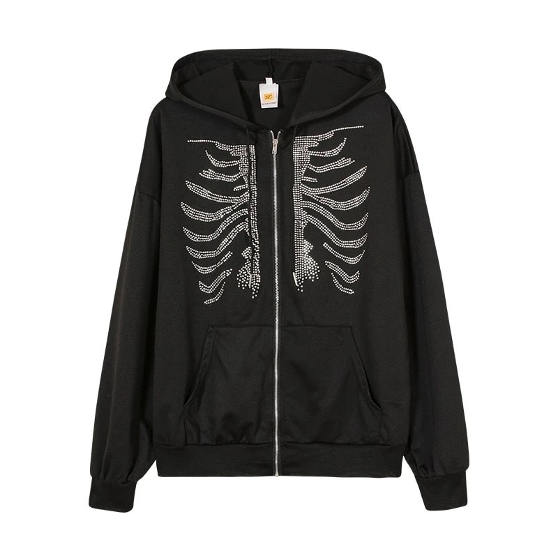 Y2K Rhinestone Skeleton Hoodie