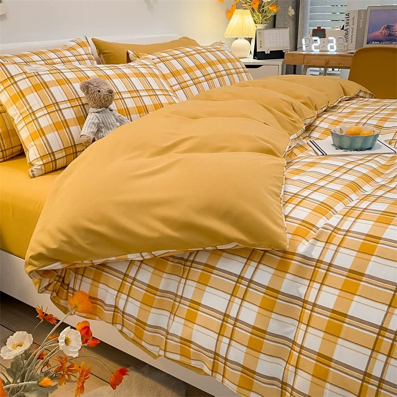 Gingham Plaid Duvet Cover Set Yellow