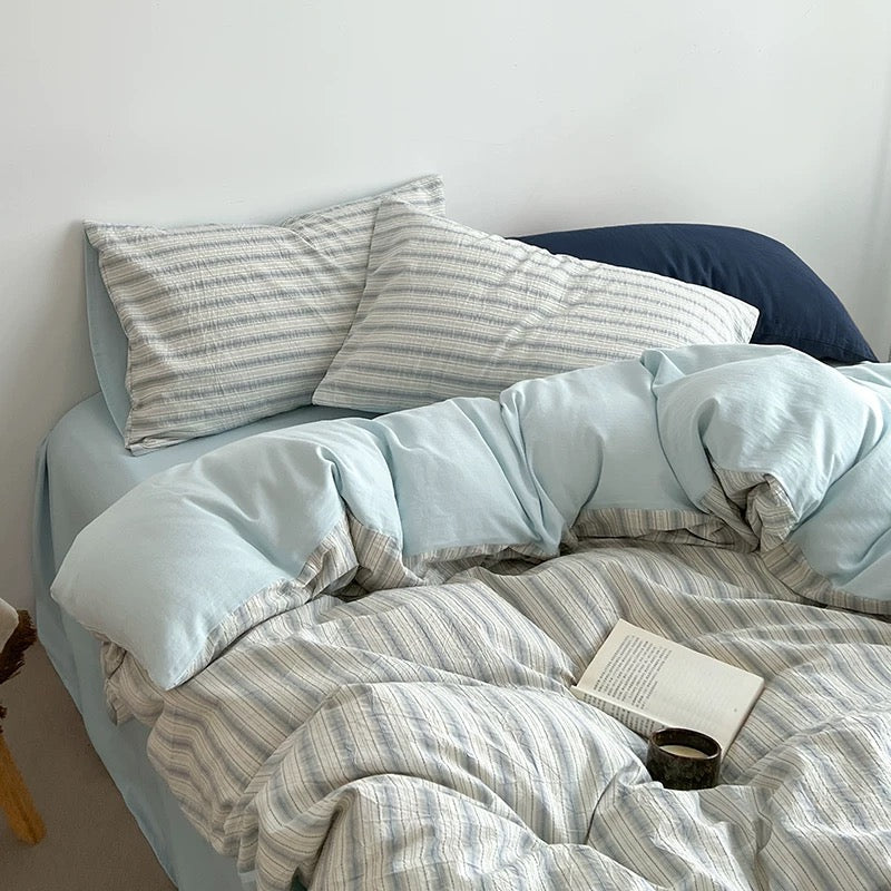 Butter Yellow Striped Duvet Cover Set