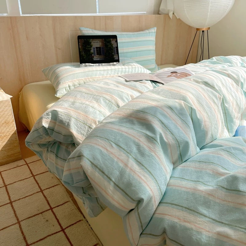 Pastel Blue Striped Duvet Cover Set