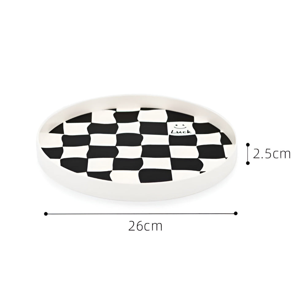 Round Checkerboard Storage Tray White Small