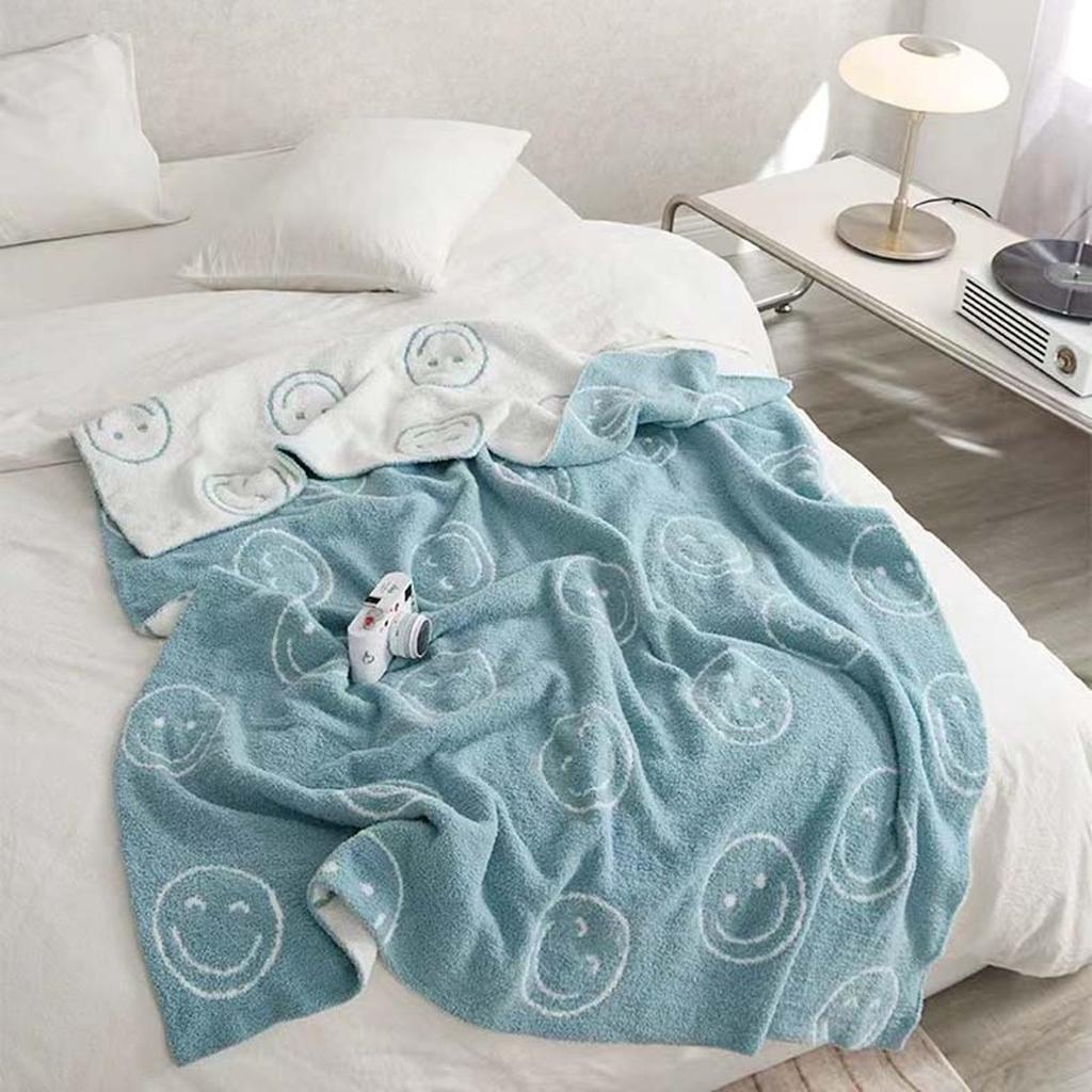 Smiley Face Blanket - Green Baby Blue