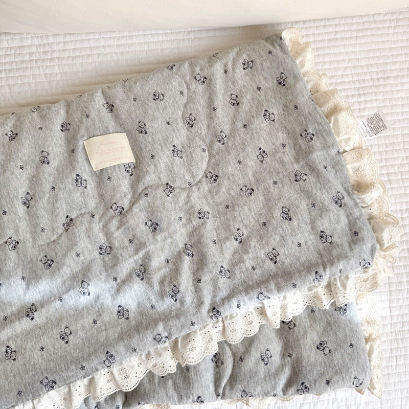 Grey Bear Baby Comforter – Cotton Jersey with Lace Trim
