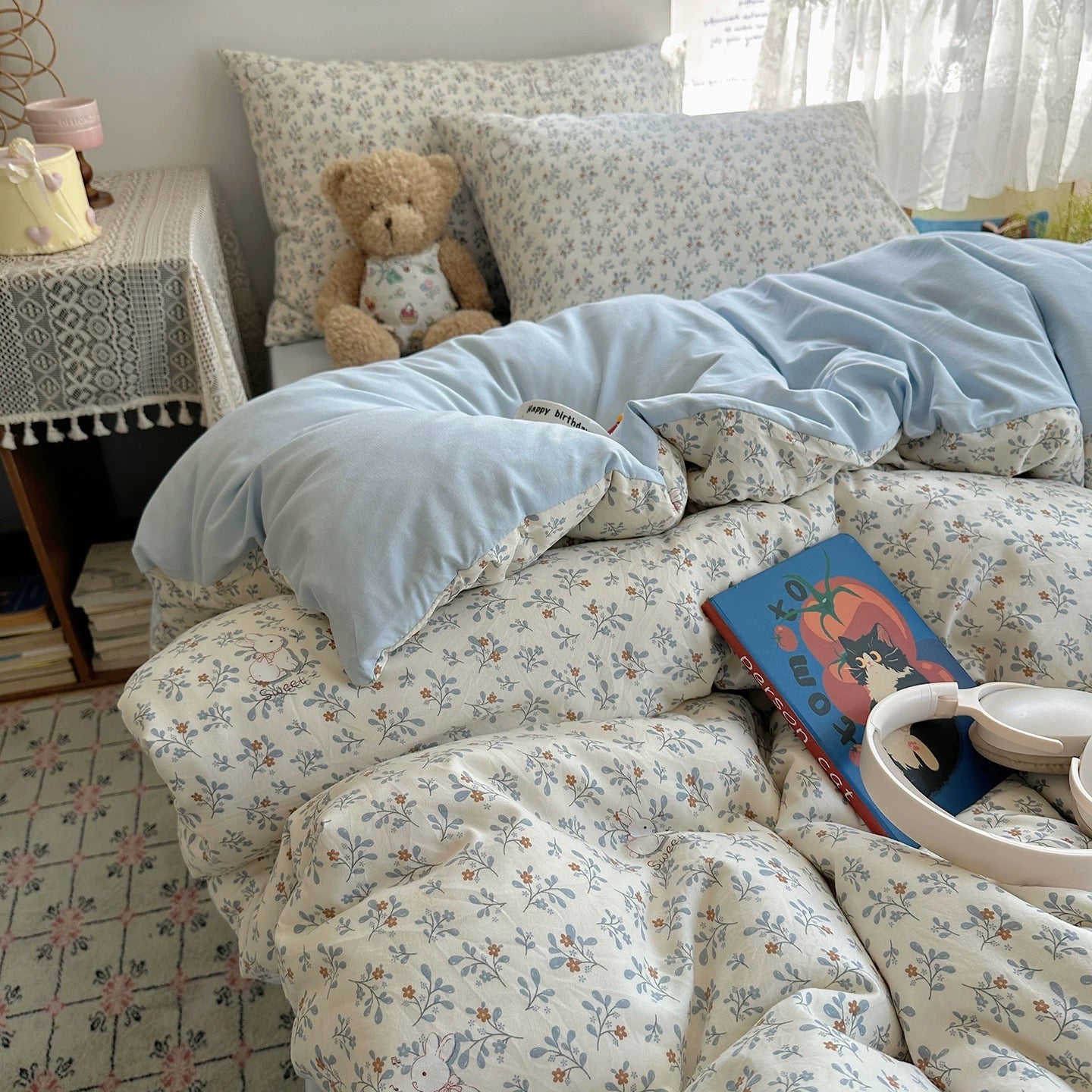 Soft Blue Cottagecore Floral Bedding Set
