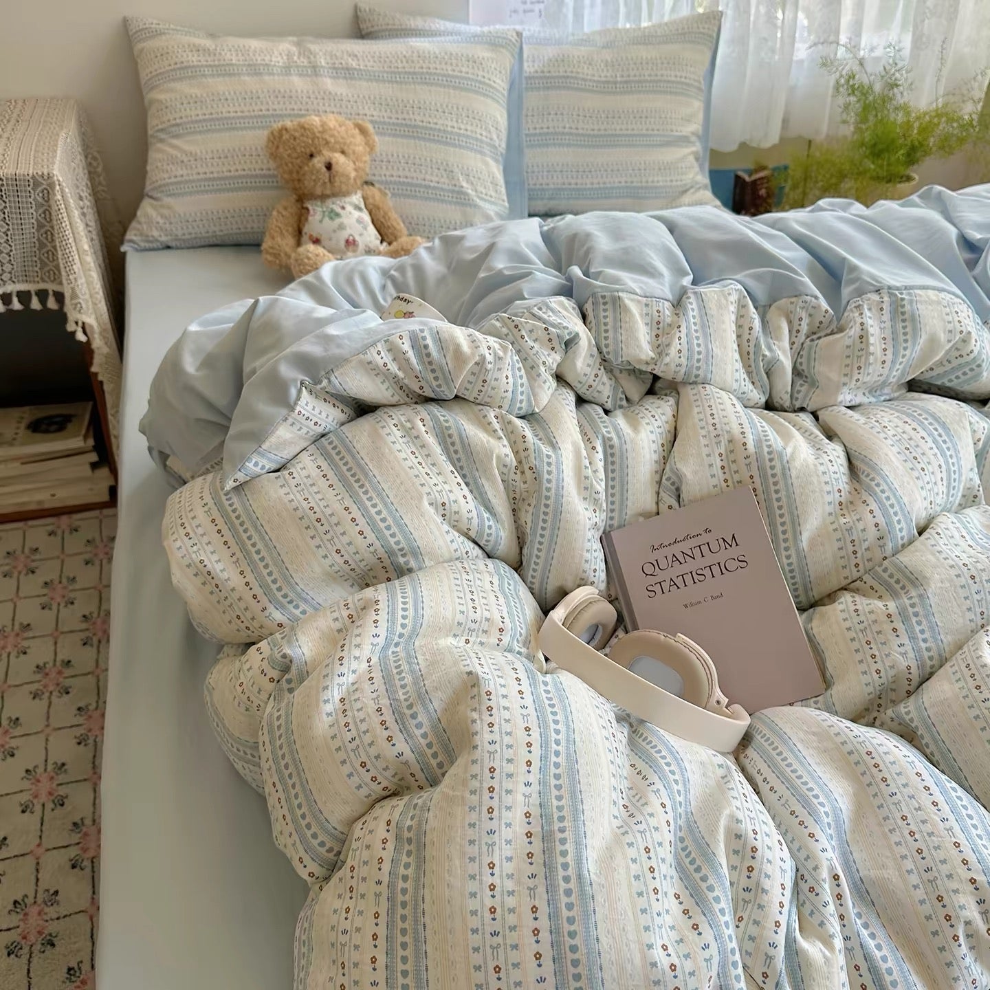 Cottagecore Floral Striped Bedding Set