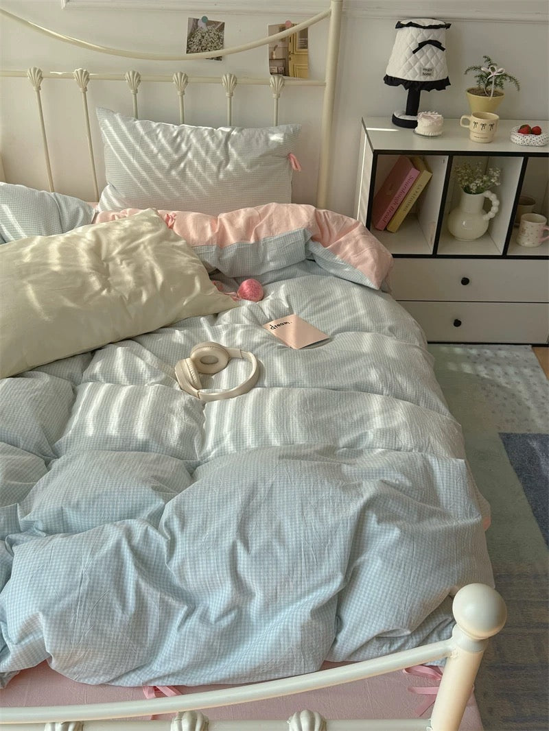 Light Blue Gingham Duvet Cover Set