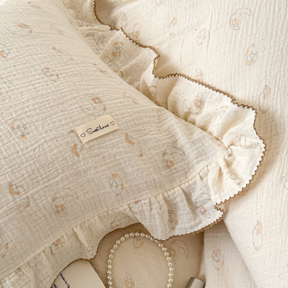 Lamb Print Duvet Cover Set – Ruffled Cotton Muslin