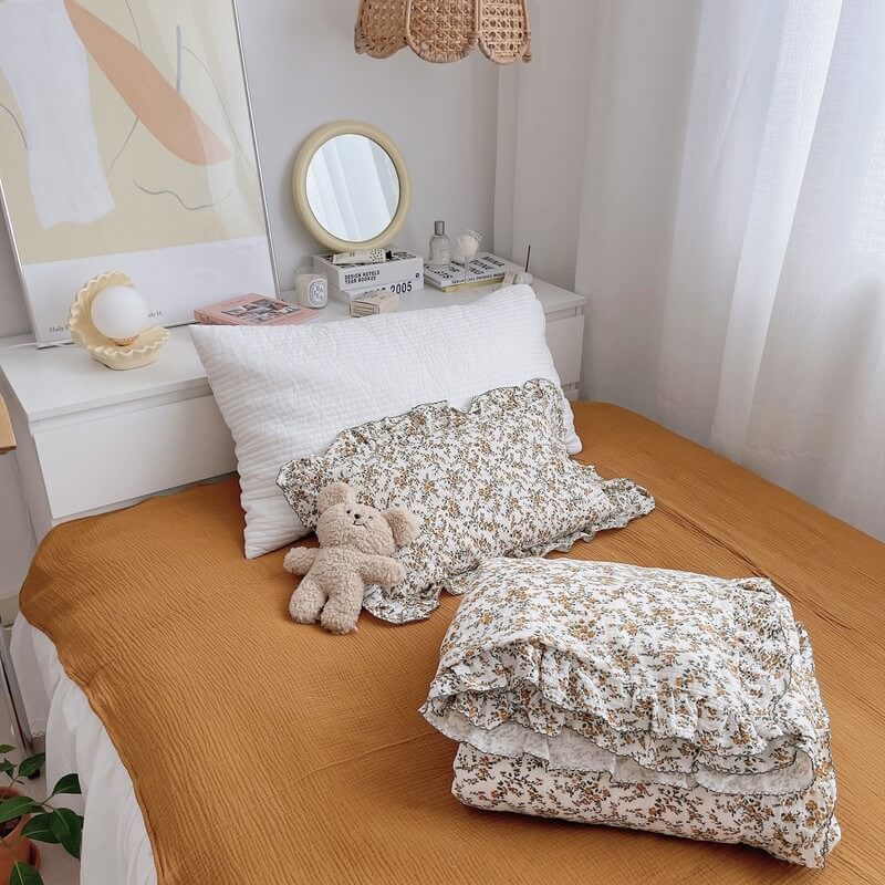 Hibiscus Floral Ruffle Duvet Cover – Vintage Cotton Muslin