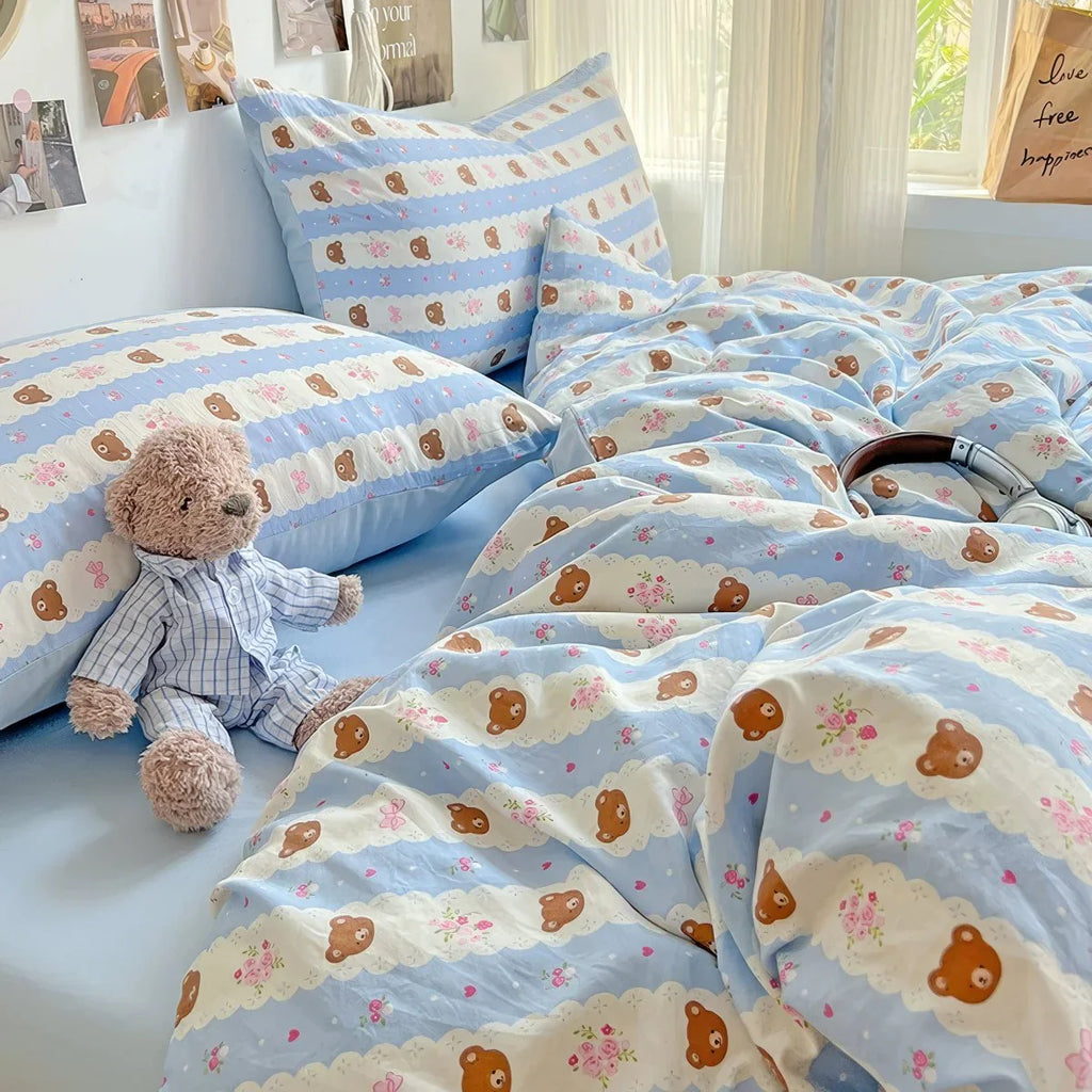 Kawaii Teddy Cotton Duvet Cover Set